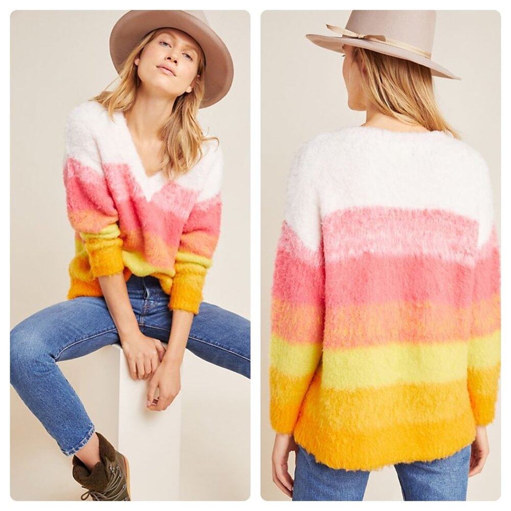 Anthropologie Sweater Rainbow Stripe Plush